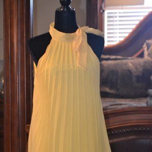 Shelly Yellow Pleated Dress with Accent Bowtie @ Neck Summer Cruise